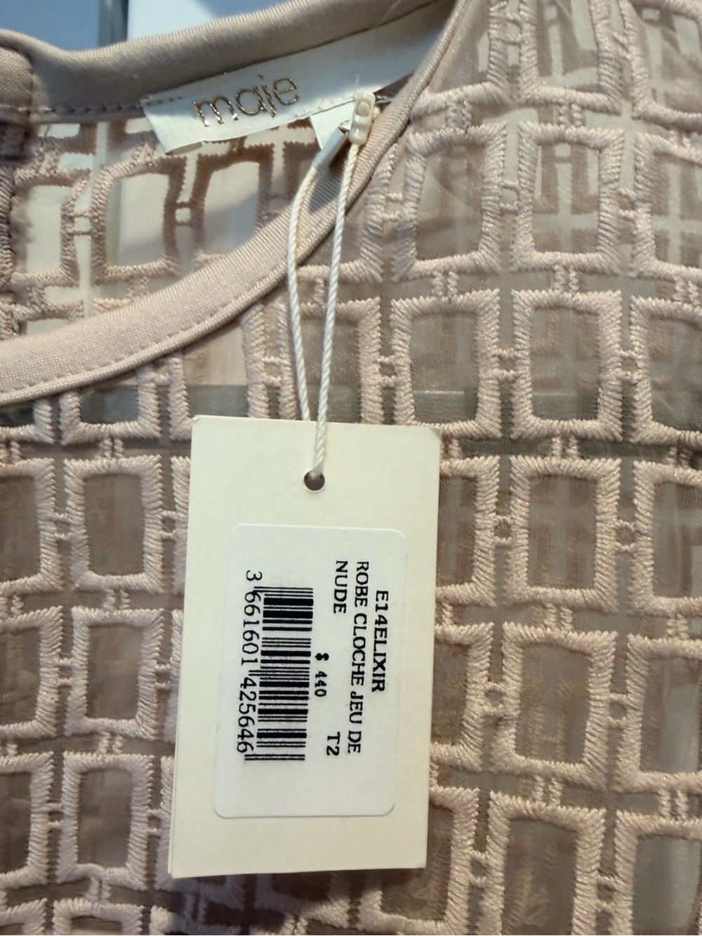 Maje Elixir Cloqué Nude Fit & Flare Mini Dress T2 M NWT - Picture 6 of 13